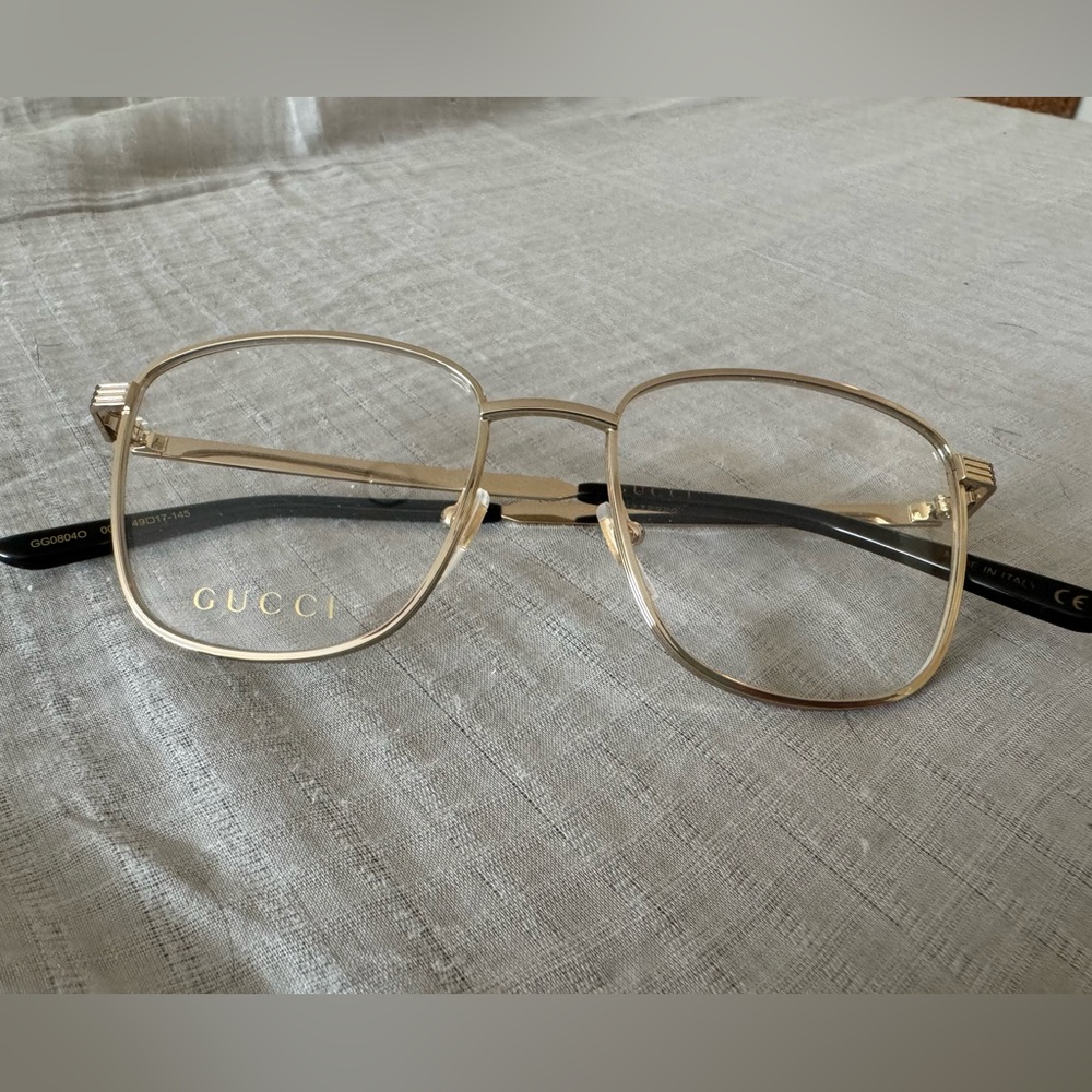 GUCCI GG0804O 004 Rectangular Square Gold Demo Lens 49 mm Women's Eyeglasses
